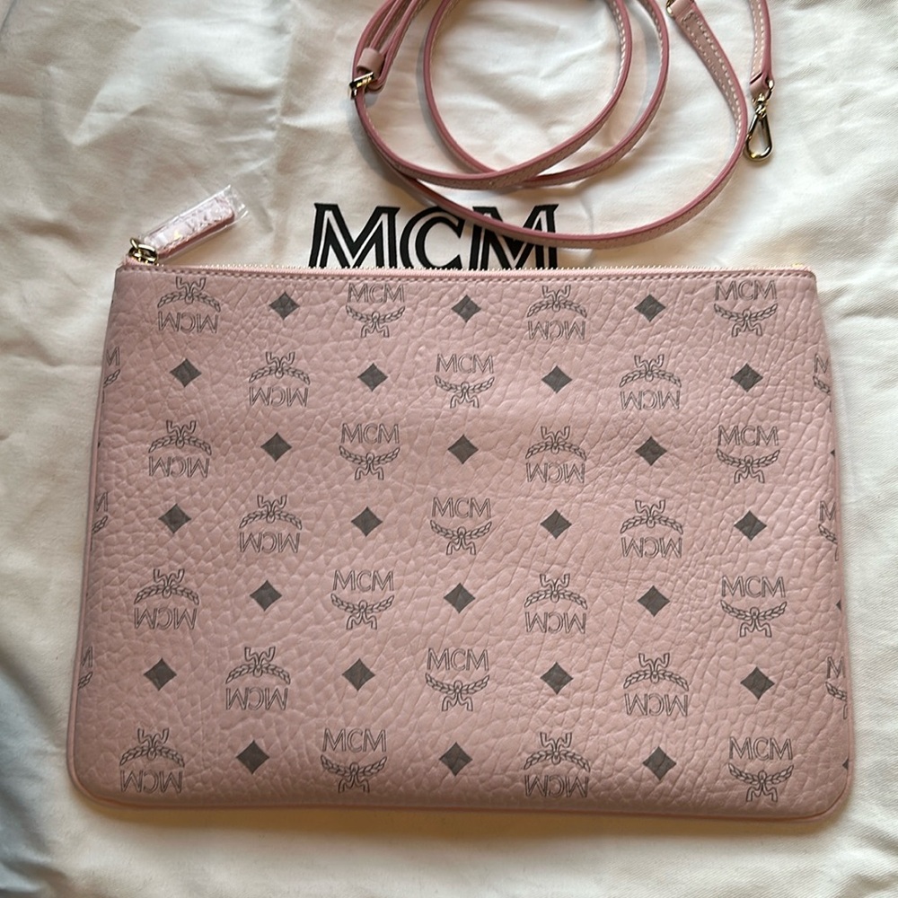 NWT MCM Pink Zip Pouch w/Strap